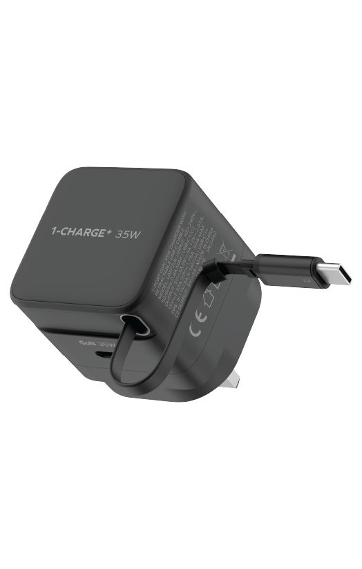 1-Charge+ 1-Port GaN 35W charger with Retractable USB-C Cable